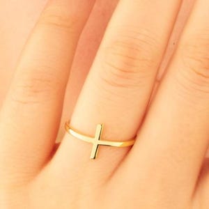 14K Gold Cross Ring | Dainty Christian Purity Ring | Thin Gold Thumb Ring | Celebrity Cross Jewelry | Family Faith Ring