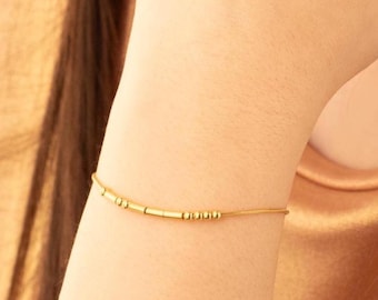14K Gold Custom Morse Code Bracelet, Hidden Message Jewelry,  Personalized Morse Code, Bridesmaid & Friend Gift, Christmas Gift
