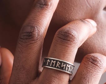 14K Gold Custom Viking Rune Name Ring, Elder Futhark Ring , Custom Name Nordic Band, Norse Mythology Jewelry, Gift for Men & Women