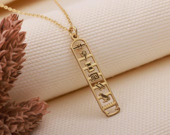 14K Gold Egyptian Name Necklace | Personalized Cartouche Jewelry | Custom Hieroglyph Cartouche Necklace |  Secret Name Mythologic Jewelry