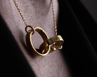 14K Gold Interlocking Circle Name Necklace | Linked Rings Jewelry | Engraved Name Pendant | Personalized Bridesmaids Necklace Gift