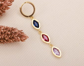 14K Gold Custom Leaf Birthstone Earrings | Family Birthstone Earrings | Multiple Birthstone Jewelry | Birthstone Charm | Gifts for Women