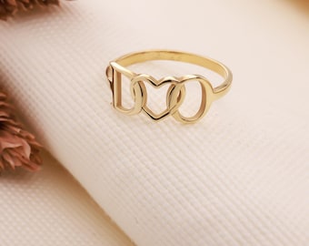 14K Gold Custom Initial Heart Ring | Two Initial Heart | Dainty Letter Jewelry | Couple Initial Ring With Heart | Valentine's Day Gift