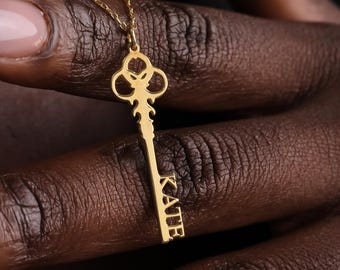 14K Gold Custom Key Name Necklace | Script Nameplate Jewelry | Key Pendant | Dainty Key Charm Necklace | Special Occasion Gift