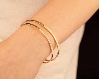 14K Gold Custom Engraved Cuff Bracelet | Personalized Affirmation Jewelry | Hidden Message Bangle | Gift for Her | Initial Cuff