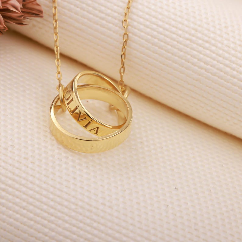 14K Gold Interlocking Rings Name Necklace | Double Circle Pendant | Two ...
