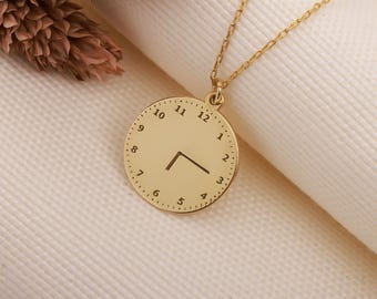 14K Gold Custom Time Necklace | Baby Birth Time Pendant |  Meaningful Mom Gift | Custom Date Necklace , Christmas Gift for Her