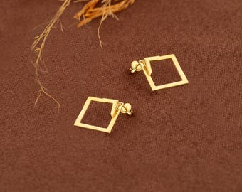 14K Gold Geometric Ear Jacket  Earrings | Geometric V-Shaped Stud Earrings | Minimal Front Back Earrings | Unique Gift for Women