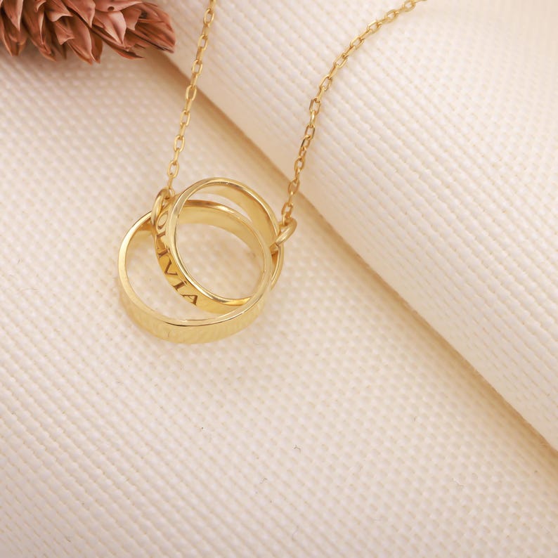 14K Gold Interlocking Rings Name Necklace | Double Circle Pendant | Two ...