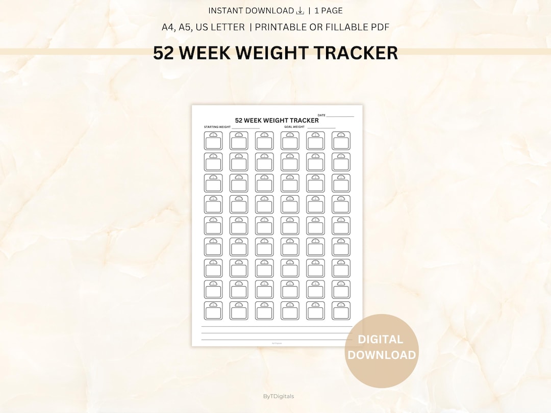 52 WEEK Weight Tracker Printable, Weight Loss Tracker, Weight Goal ...