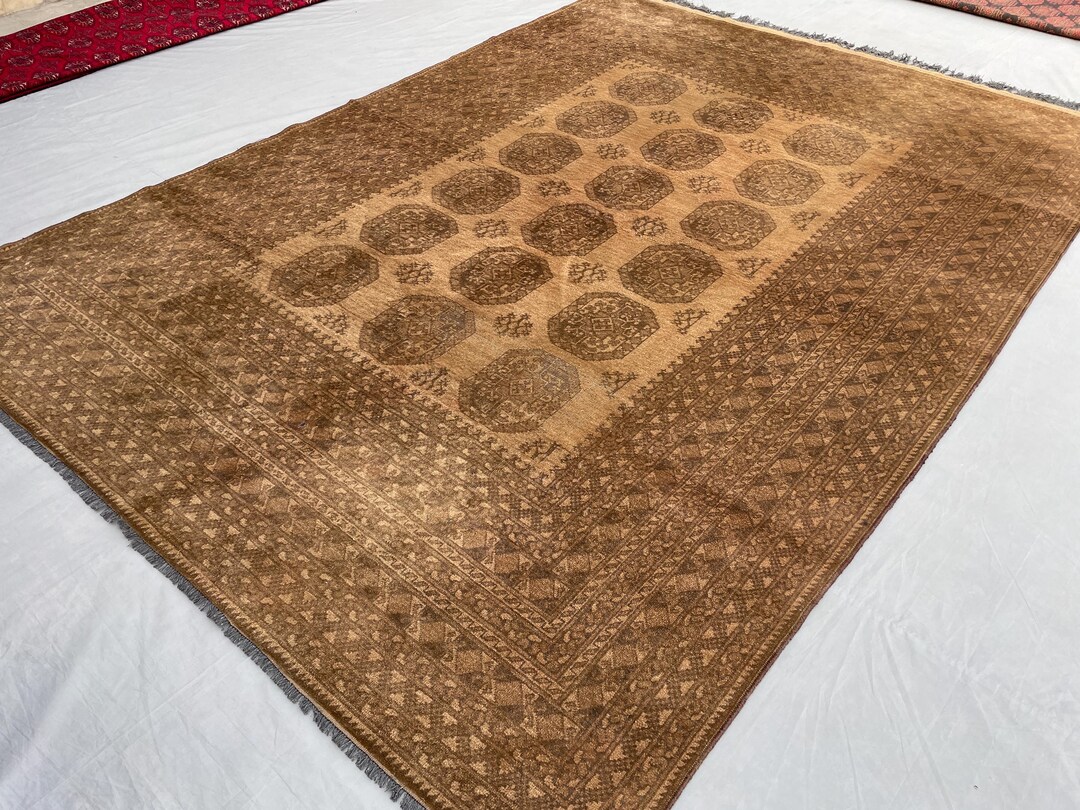 7x9 Ft Vintage Brown Wool Rug, Afghan Handmade Terracotta Rug, Oriental ...