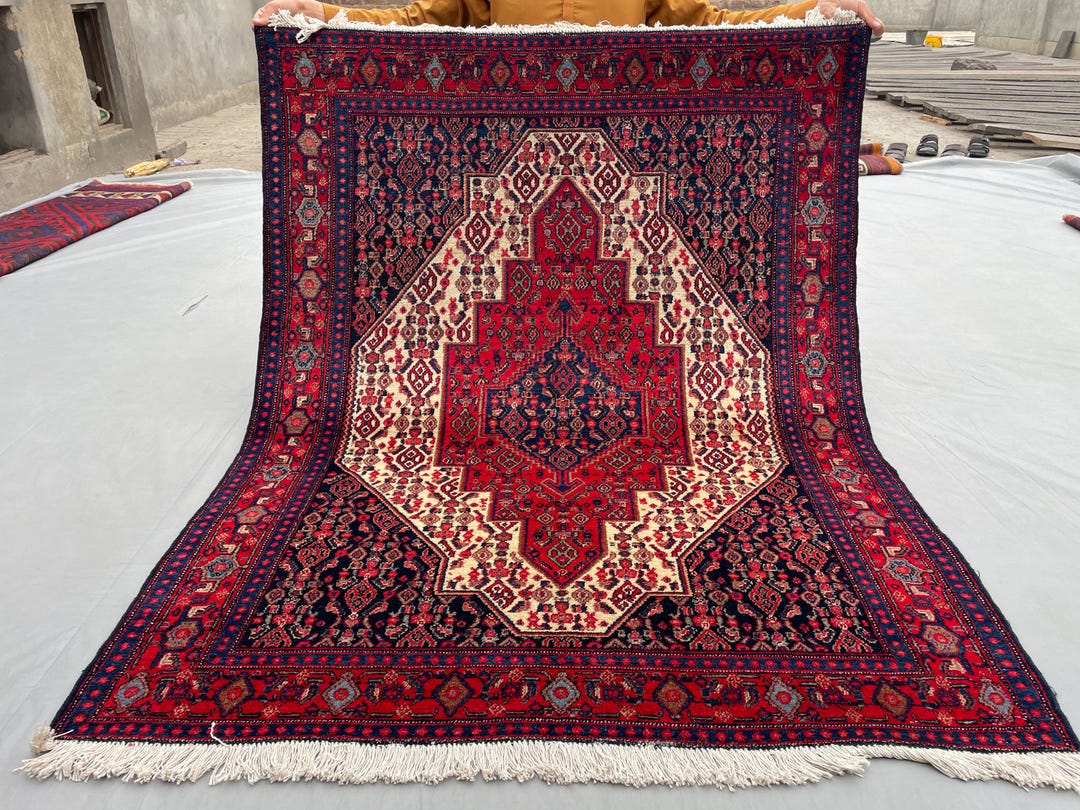 4x5 Ft Persian Rug, Handmade Vintage Wool Carpet for Living Room ...