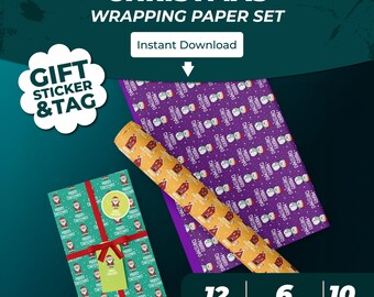 Christmas Gift Wrapping Set – Wrapping Papers + Tags + Stickers (Instant Download)