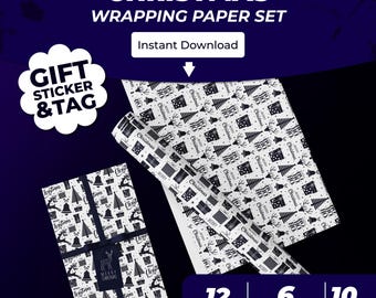 Christmas Wrapping Paper + Sticker + Tag Set – Printable Holiday Bundle