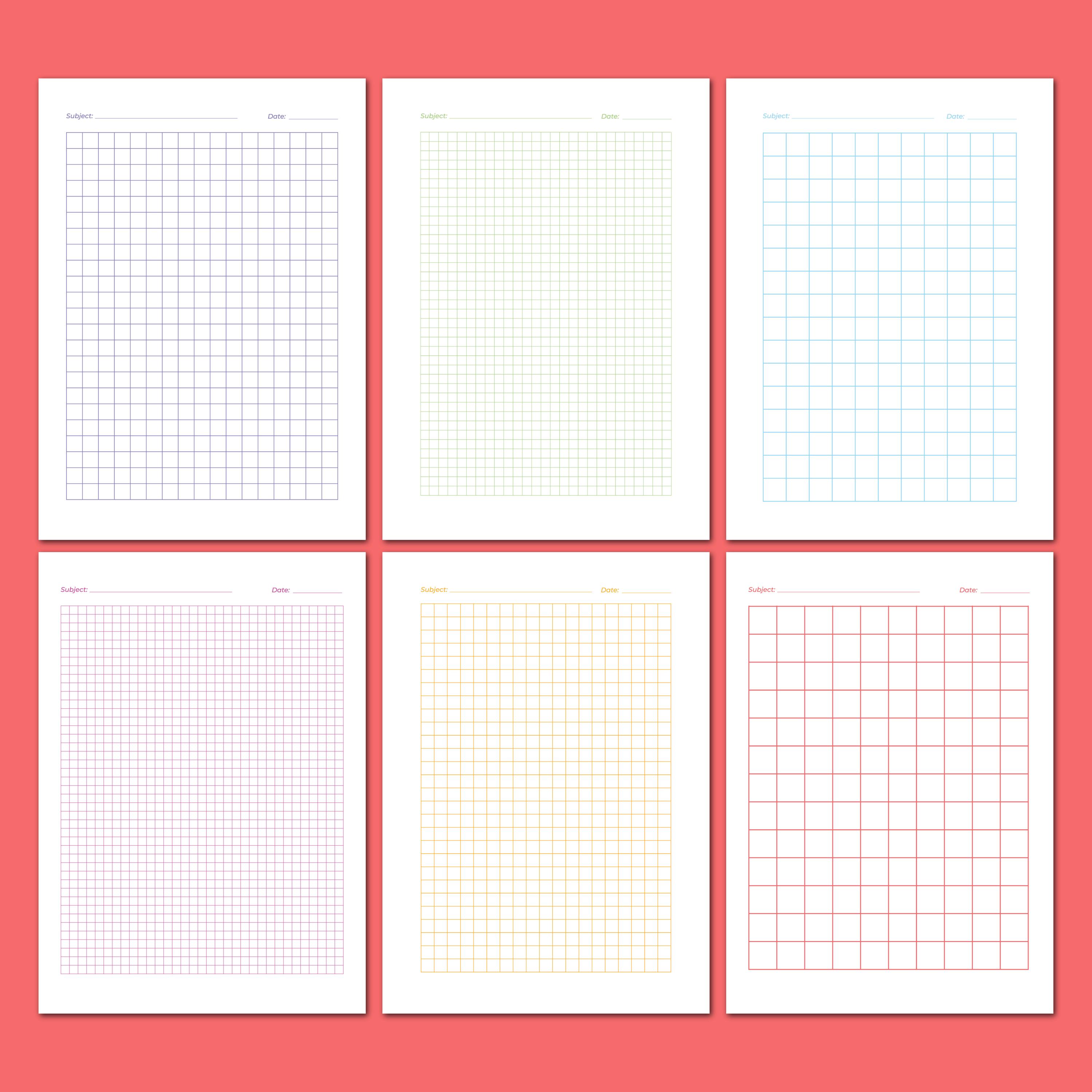 Colorful Graph Paper Set - 6 Printable Grid Templates | A4 PDF and JPEG ...