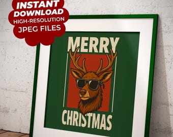 Reindeer – Merry Christmas Poster | Printable Wall Art