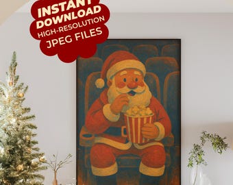 Santa Eating Popcorn – Cozy Christmas Printable Wall Art