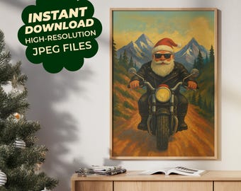 Motorcycle Santa – Christmas Printable Wall Art