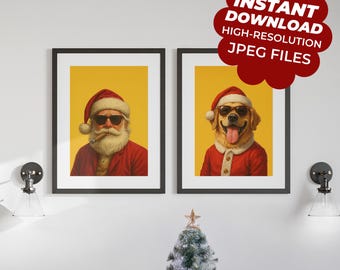 Santa & Dog Christmas Portrait Set – 2 Printable Wall Art Posters