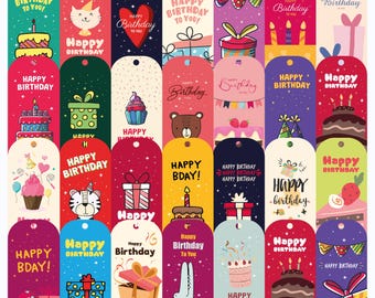 60 Happy Birthday Tags | Printable Gift Tags | 5x10 cm | Vector PDF Editable | Instant Download