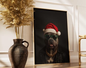 Funny Christmas Animal Poster Set – Santa Dog & Santa Giraffe | Instant Download