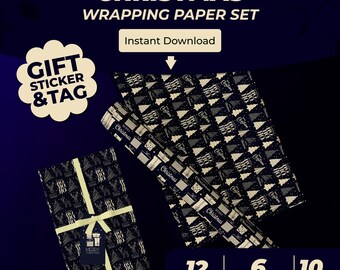 Christmas Wrapping Paper + Sticker + Tag Set