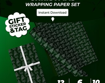 Christmas Wrapping Paper Set – 6 Gift Wrap Sheets + 12 Stickers + 10 Tags | (Print-Ready PDFs)