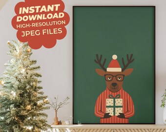 Minimalist Christmas Reindeer Poster – Instant Download (High-Resolution JPEG Files)