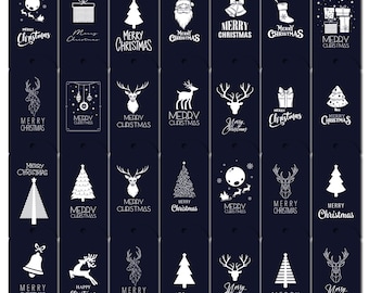 Christmas Gift Tags Set of 40 | Navy Blue Holiday Tags 5x10 cm | Digital PDF