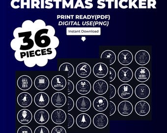 36 Christmas Stickers | 6x6 cm | A4 PDF Print Ready |