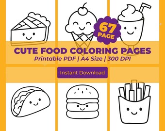 Kawaii Food Coloring Pages | 67 Kids Activity Sheets (PDF A4 Size)