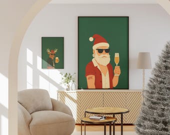 Santa & Reindeer Christmas Poster Set – Instant Download (High-Resolution JPEG | 5 Sizes Each)