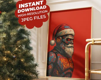 Cyberpunk Santa Claus – Futuristic Christmas Poster | High-Resolution Printable Wall Art