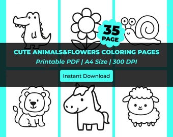 Kids Coloring Pages | 35 Animals & Flowers (A4 PDF