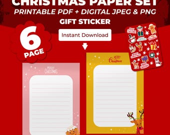 Christmas Letter Writing Paper Set + Bonus Stickers (Printable PDF)