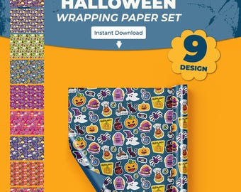 Lindo papel de regalo de Halloween / 9 diseños espeluznantes imprimibles (archivo PDF)