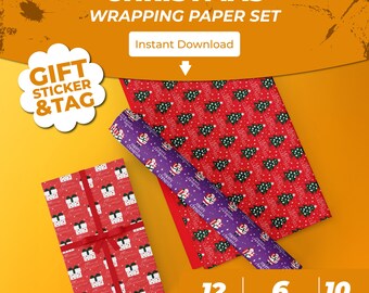 Christmas Wrapping Paper Bundle – 6 Gift Wraps + 12 Stickers + 10 Tags | Instant Download (Print-Ready PDFs)