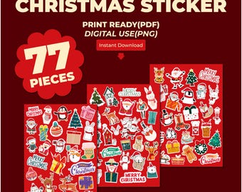 77 Merry Christmas Stickers: Print-Ready Holiday Designs (PDF + PNG)