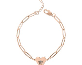 Pulsera con clip de papel y corazón grabado / Joyería personalizada de acero inoxidable