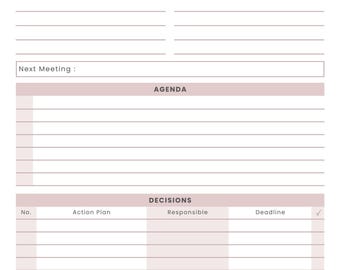 Calendario de reuniones imprimible en PDF, planificador de notas de reuniones, organizador de oficina (descarga instantánea)