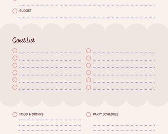 Plantilla minimalista para planificar fiestas de cumpleaños y organizar eventos (descarga digital)