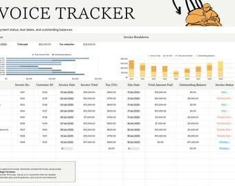 Plantilla de Excel (XLSX) para el seguimiento de facturas, finanzas para pequeñas empresas y cuentas por cobrar.