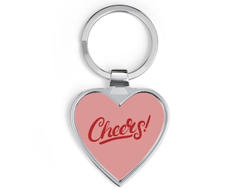 Llavero con forma de corazón, diseño retro Cheers, llavero rosa, regalo de amistad para San Valentín