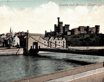 Antique Postcard - Inverness Castle and Bridge, Scotland, UK