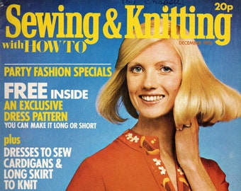 1970's Vintage Sewing & Knitting Magazine - December 1975 with Patterns