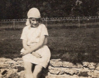 Vintage Photo - Young Girl Sat on a Wall