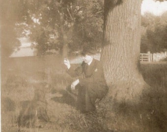 Vintage Photograph - Man in Uniform Sat with his Dog in Stroud, England