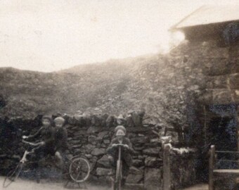 Vintage Photograph - Boys on Bikes in Beddgelert, Wales, UK