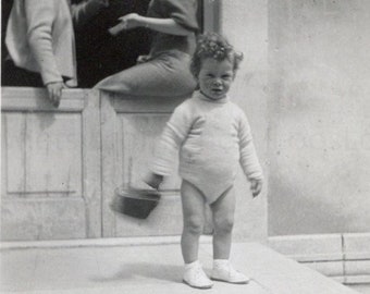 Vintage Black & White Photograph - Toddler on a Step