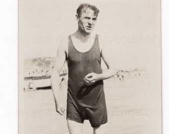 Vintage Summer Photo - Man in Wet Bathing Suit